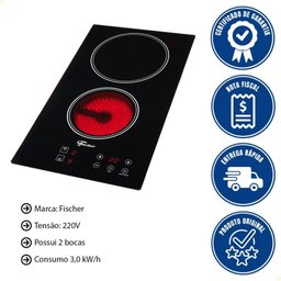 Cooktop Elétrico Fischer 2 Bocas com Touch Screen Vitrocerâmica 220v 73474 - 2