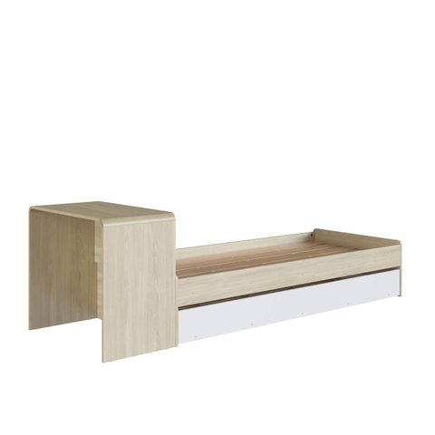 Cama de Solteiro com Escrivaninha, Cama Auxiliar e Cantos Arrendondados Completa Móveis