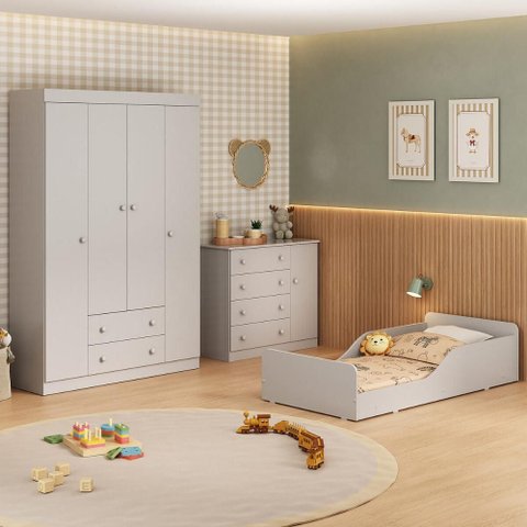 Quarto Infantil Completo com Minicama Montessoriana Encanto Multimóveis MP4874 Off White