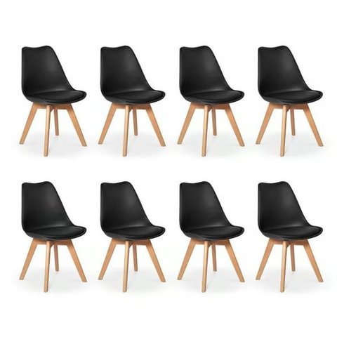 Kit C/ 8 Cadeiras Saarinen Wood Leda – Charles Eames com Almofada Preta