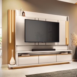 Estante Home Theater 2,40m Montane com Led para TV 75" Cor Off White e Cinamomo HB Móveis - 1