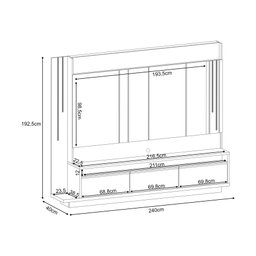 Estante Home Theater 2,40m Montane com Led para TV 75" Cor Off White e Cinamomo HB Móveis - 5