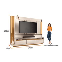 Estante Home Theater 2,40m Montane com Led para TV 75" Cor Off White e Cinamomo HB Móveis - 4