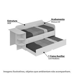 Sofa Cama com Cama Auxiliar 2 Gavetas e Escrivaninha - Branco - 2
