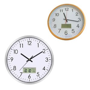 Relógio de Parede com Calendário e Termômetro Digital Estilo Alumínio Prata para Escritório e
