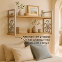 Ver imagem 4 de Prateleira Decorativa 70cm Amadeirada com Suporte Estilo Industrial Prata Prateado Cromado Suspensa