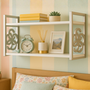 Ver imagem 1 de Prateleira Decorativa 70cm Amadeirada com Suporte Estilo Industrial Prata Prateado Cromado Suspensa