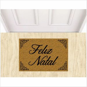 TAPETE CAPACHO FELIZ NATAL COR OURO, PORTA DE ENTRADA