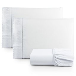 Jogo Cama Lençol Paris Queen Percal 180 Fios 100% Algodão Lese Bordada 3 Peças - Branco - 1
