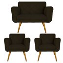 Ver imagem 1 de Conjunto Namoradeira e 2 Poltrona Isabella Sala de Estar Corano Marrom - LM DECOR