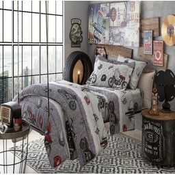 Jogo de Cama Solteiro Duplo 3 Peças Infantil Rider Realce Premium Happy Day Sultan Cinza - 1