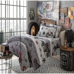 Jogo de Cama Solteiro Duplo 3 Peças Infantil Rider Realce Premium Happy Day Sultan Cinza