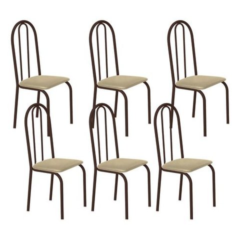 Kit 6 Cadeiras Ubatuba Corino Creme Tubo Marrom Cafe