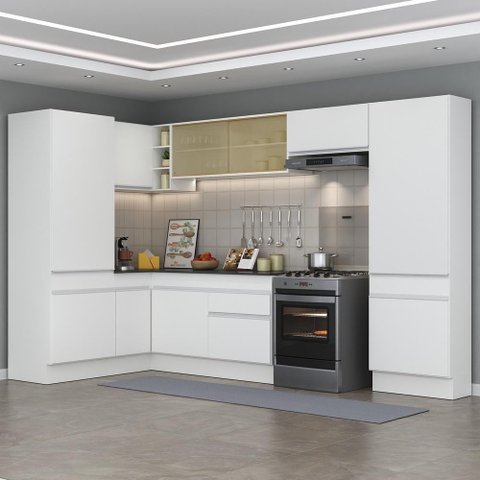 Armário De Cozinha Completa De Canto Com Rodapé Branco