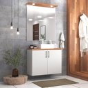 Ver imagem 1 de Gabinete para Banheiro com Cuba e Espelho com Led 80cm Mdf Freijo com Branco Paris - On Móveis