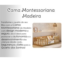 Cama Solteiro Montessoriana com Grade de Proteção Premium Luxo Quarto Moderno Cercado Cor Nature - 2