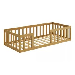 Cama Solteiro Montessoriana com Grade de Proteção Premium Luxo Quarto Moderno Cercado Cor Nature - 2