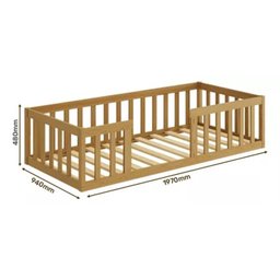Cama Solteiro Montessoriana com Grade de Proteção Premium Luxo Quarto Moderno Cercado Cor Nature - 3