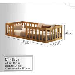 Cama Solteiro Montessoriana com Grade de Proteção Premium Luxo Quarto Moderno Cercado Cor Nature - 5
