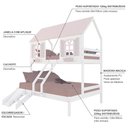 Ver imagem 4 de Beliche Casal/ Solteiro Casinha Bela com Kit Escada/escorregador - Madeira Maciça Branco/rosa |