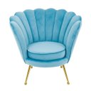 Ver imagem 1 de Poltrona Shell em Inox Dourado e Estofado Aveludado Azul Claro 86x63x67cm