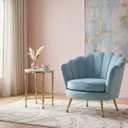 Ver imagem 2 de Poltrona Shell em Inox Dourado e Estofado Aveludado Azul Claro 86x63x67cm