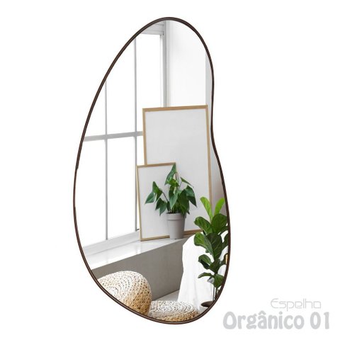 Espelho Decorativo Orgânico 01 com Moldura Lâmina de Madeira