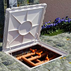 Tampa Piscina Ventilada Casa Máquina 80x80cm Rebaixo Bege