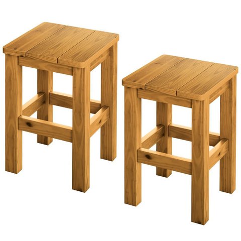 Kit 2 Banquetas Baixa Nemargi Madeira Maciça Cor Mel
