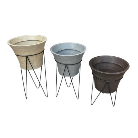 Kit 3 Vasos Planta Taça com Suporte Grid BGPLASTICOS V1930SK3 PRETO 002