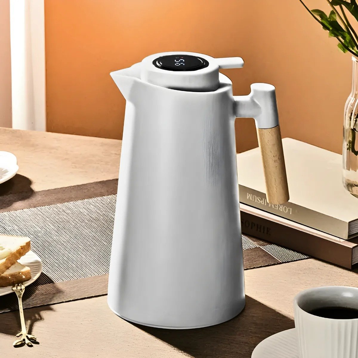 Garrafa Térmica com Termômetro 1l Cabo para Madeira Chá Café Cor:branco - 4