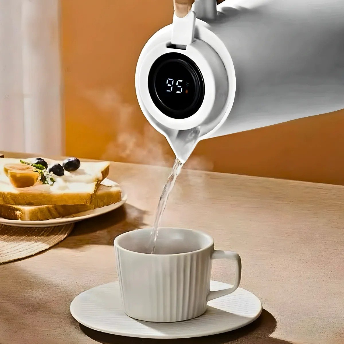 Garrafa Térmica com Termômetro 1l Cabo para Madeira Chá Café Cor:branco - 3