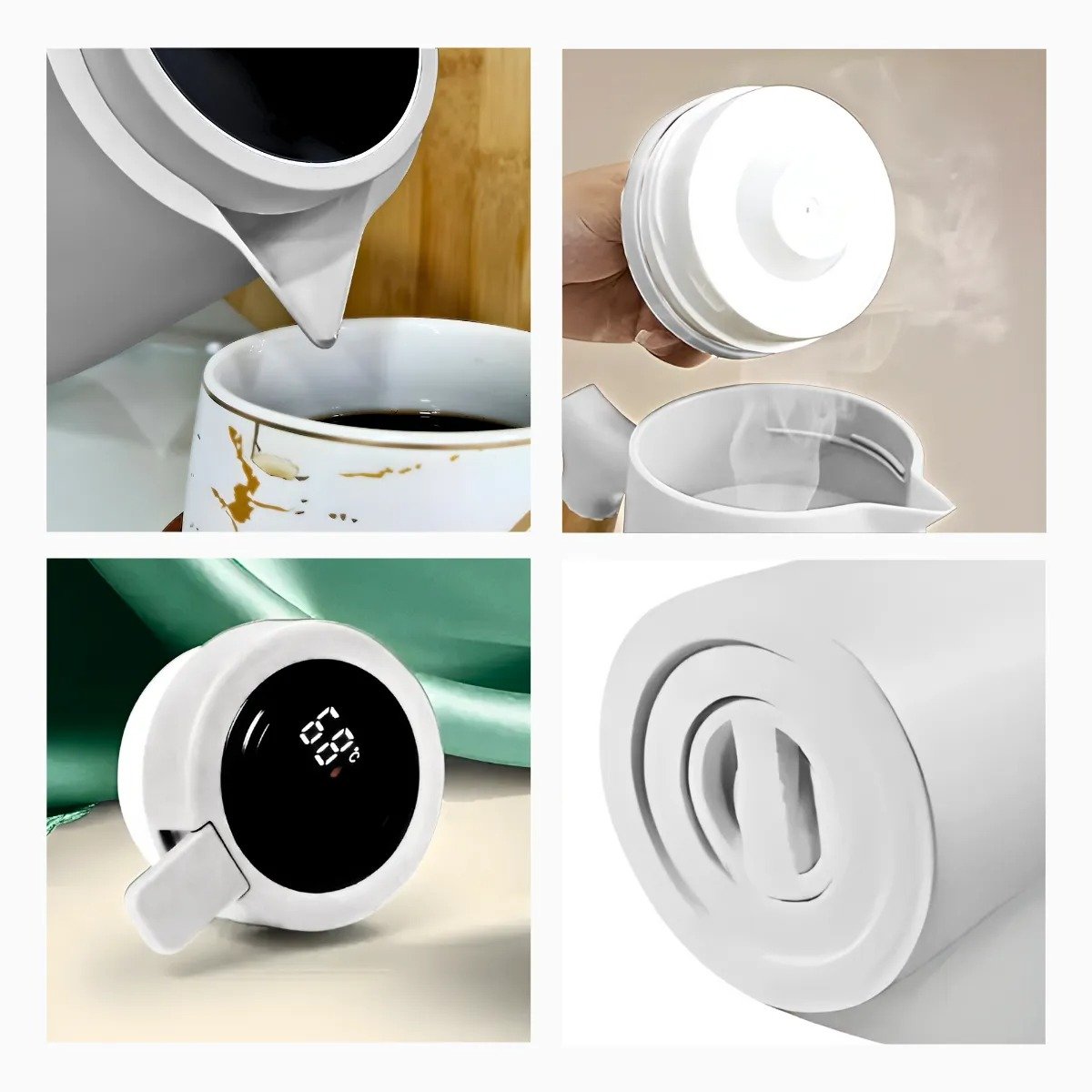 Garrafa Térmica com Termômetro 1l Cabo para Madeira Chá Café Cor:branco - 7