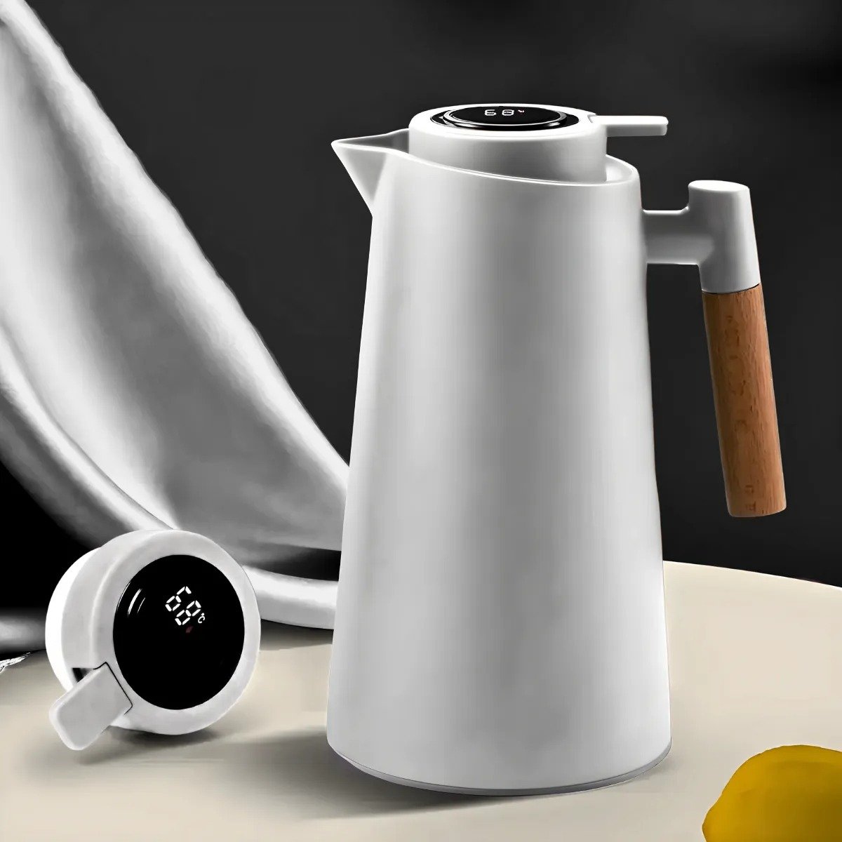 Garrafa Térmica com Termômetro 1l Cabo para Madeira Chá Café Cor:branco - 6