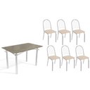 Ver imagem 1 de Sala de Jantar Completa Elba Tampo Madeirado C/ Vidro 120cm e 6 Cadeiras Noruega Cromada/freijo