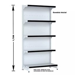 Gondola Parede 170 Fit Ate 5 Metros Branco 25 Bandeja Pe Preto - 2