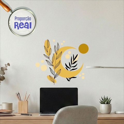 Adesivo Floral Boho Amarelo Estilo Nórdico 45x38 Minimalista Mod.05