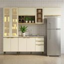 Ver imagem 1 de Cozinha Modulada com Armário Aéreo Balcão e Cristaleira LED sem Tampo de Pia Nanda Nature/Arenas