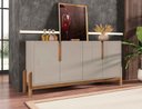 Ver imagem 1 de Aparador Buffet Sala 170cm Liz 4 Portas com Adega com Pés de Madeira Offwhite com Cedro - Rede Móvei
