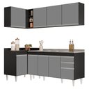 Ver imagem 1 de Armário de Cozinha Modulado de Canto Direito 4 Peças Cp42 com Pia Inox Preto/cinza - Lumil Lumil Móv