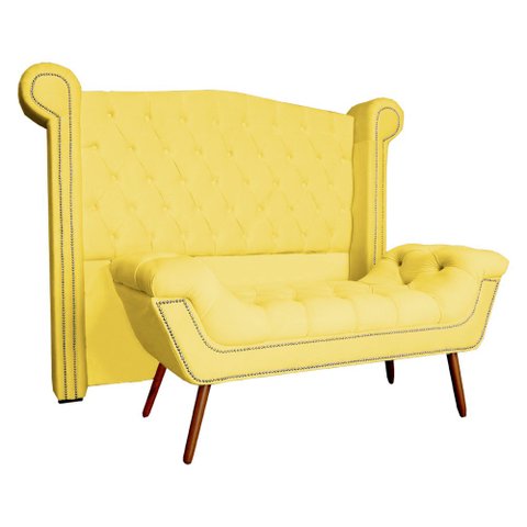 Conjunto Sienna Cabeceira e Recamier Casal 140 Cm Suede Amarelo - LM DECOR