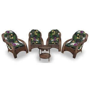 Conjunto de Poltronas Fibra Sintética Lisboa - 4 Poltronas + 1 Mesa Centro - Tecido Acordes