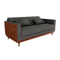 Sofá Cama Pala 203cm Reclinável Courino Marrom | Linho Chumbo - Sallar Home - 1
