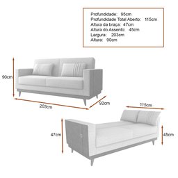 Sofá Cama Pala 203cm Reclinável Courino Marrom | Linho Chumbo - Sallar Home - 3