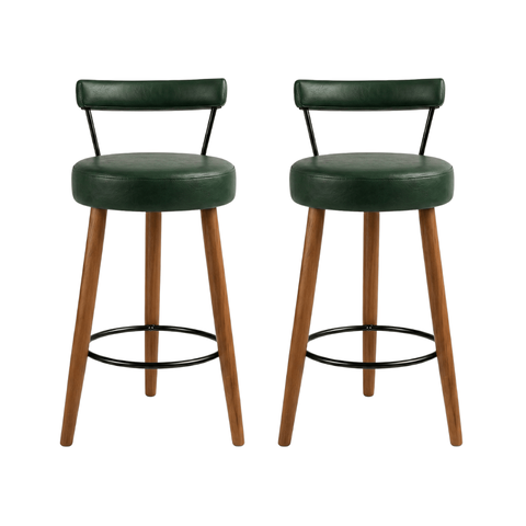 Kit 2 Banquetas Altas 80 Cm Estofada Corino Verde com Encosto Retrô P/ Cozinha Área Gourmet Bancada