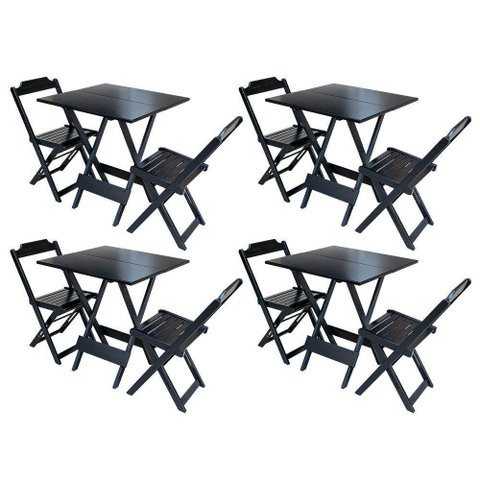 Kit 4 Jogos De Mesa Dobravel Com 2 Cadeiras De Madeira 70X70 - Preto - Preto
