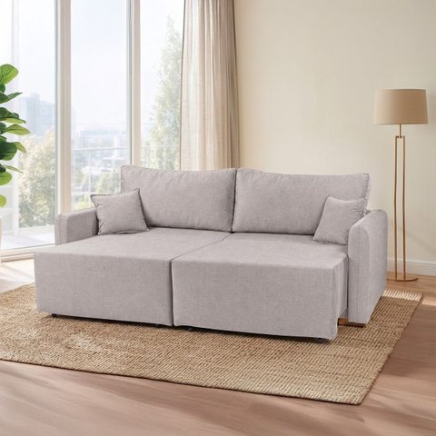 Sofa Cama 3 Lugares 2,00 m Pé de Madeira Los Angeles:Avelã/Linho