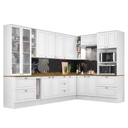 Cozinha Completa de Canto Americana 10 Peças Branco Tampo Nature - Móveis Henn - 1