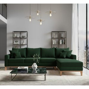 Sofá Beny com Chaise Direita, 2,60x1,40m, 4 Lugares, Linho, Base em Madeira.