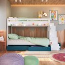 Ver imagem 3 de Beliche Infantil com Escada e Nichos com 2 Gavetões Branco/Azul - Completa Móveis